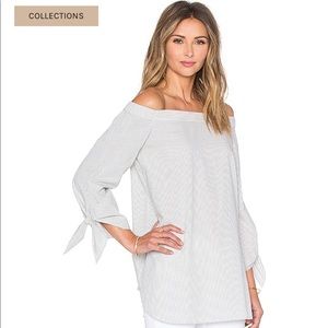 Tibi Off Shoulder Top in Grey Stripe worn once